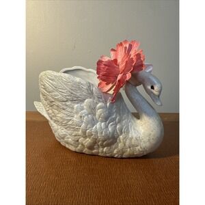 White Swan Planter Pot Bird 1988 Made In Taiwan Vintage Porcelain F.T.D.A